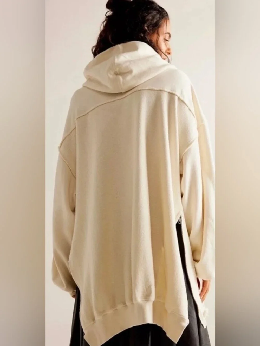 Free People Everyday Hoodie Sweatshirt Oversize Distress Harbor Fog Ivory Cream